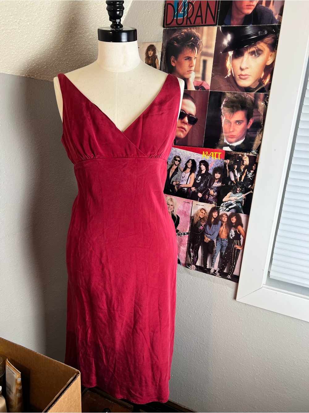 Ann Taylor Raspberry V-Neck Midi Dress